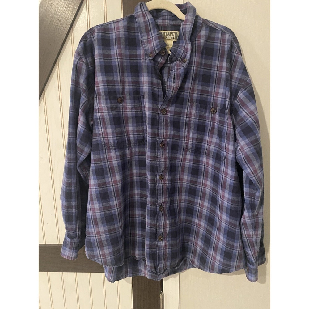 Duluth Trading Co Mens 2XL Blue Plaid Free Swingin Flannel Button Down Shirt